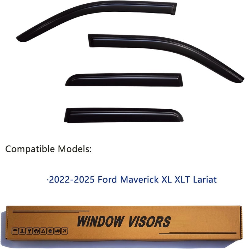 YLSCOO Window Visors Rain Guards Compatible with 2022-2025 Ford Maverick XL XLT Lariat, Out-Channel Side Window Wind Deflectors Vent Shades Accessories, Dark Smoke 4 Pcs, 2023 2024 - Image 2